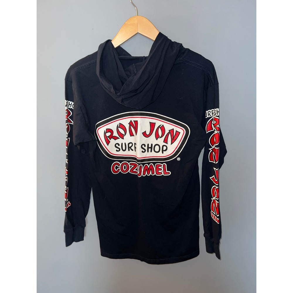 Ron Jon Surf Shop Cozumel Black Long Sleeve Hooded Graphic T-Shirt Mens Small